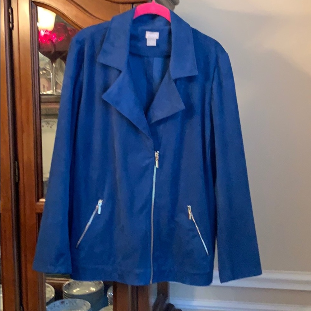 Dusty blue faux suede bomber style jacket